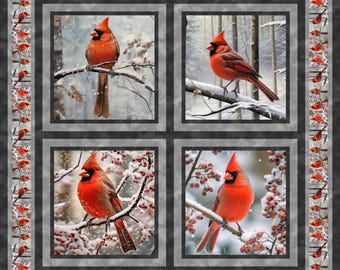 Paneles de almohada de 91 cm (36") con estampado Winter Cardinals 0278, 100% algodón, de David Textiles.