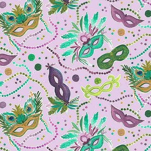 Carnaval de Mardi Gras, Martes de Carnaval, Nueva Orleans, cuentas, plumas, lentejuelas, Nola, confeti. ¡Telas 100 % algodón! 12 estilos. 1729 MASKS LAV