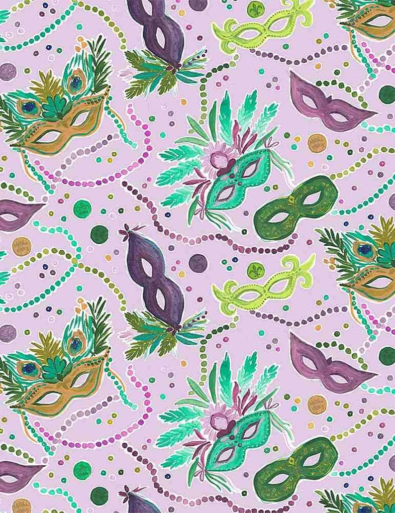Carnaval de Mardi Gras, Martes de Carnaval, Nueva Orleans, cuentas, plumas, lentejuelas, Nola, confeti. ¡Telas 100 % algodón! 12 estilos. 1729 MASKS LAV