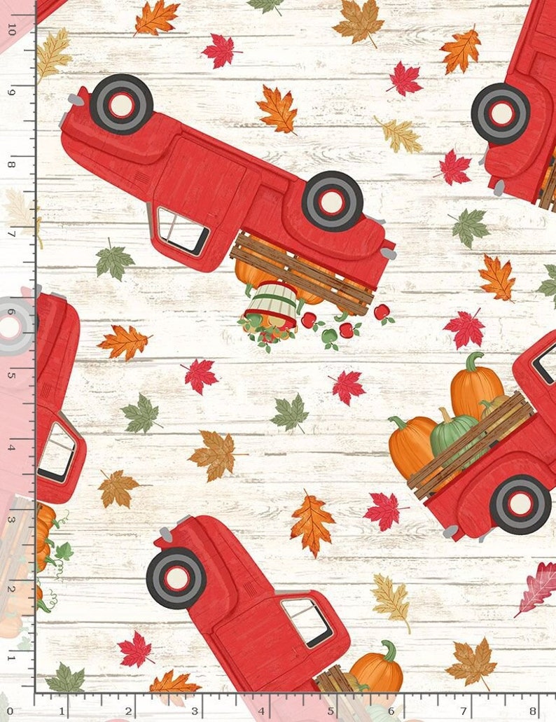 Autumn Pumpkins, Red Trucks, Plaid & Leaves 100% Cotton Quilting Fabrics 4 Styles C7865 REDTRUCKS