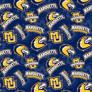 NCAA Marquette University Golden Eagles 1178 Packed Toss Blue & Gold College Logo 100% Cotton Fabric!