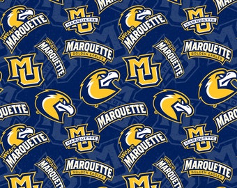 NCAA Marquette University Golden Eagles 1178 Packed Toss Blue & Gold College Logo 100% Cotton Fabric!