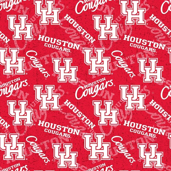 NCAA Logo University of Houston Cougars #1178 Packed Toss College Logo Scarlet Red 100% Cotton Fabric by Sykel!