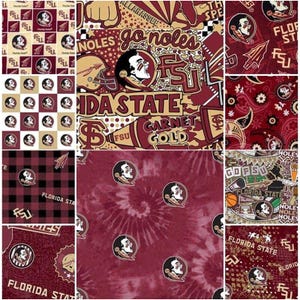 NCAA Florida State Seminoles Garnet & Gold College Logo 100% Cotton Fabric by Sykel! 10 Styles