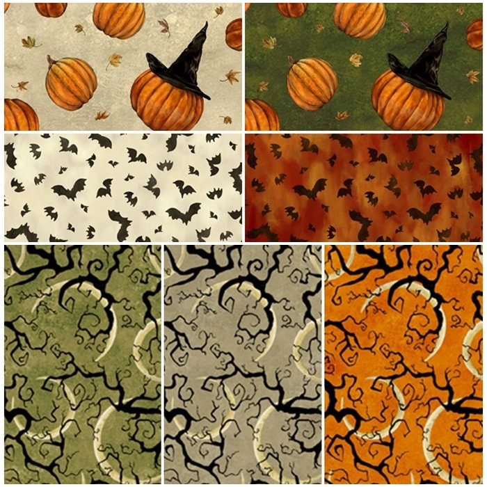 Here For The Boos Fabric Halloween Out Of Print Bats On Orange Premium Cotton 