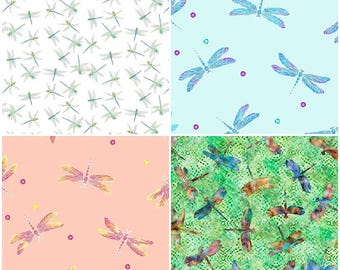 Valencia Dragonfly Dragonflies 100% Cotton Fabrics by QT! 4 Styles