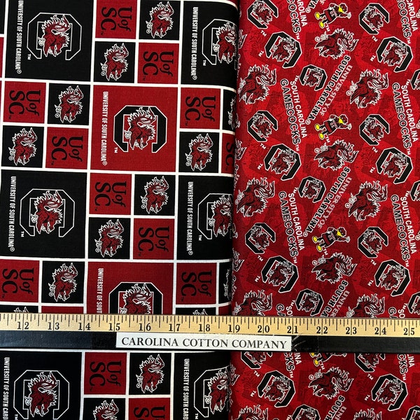 NCAA University of South Carolina Black & Garnet College 100% Cotton Fabric by Sykel! Go USC Gamecocks!