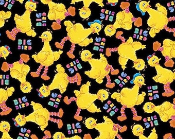 ¡Plaza Sésamo! Tela de algodón 100% Big Bird 28547-J de Quilting Treasures. 2 estilos.