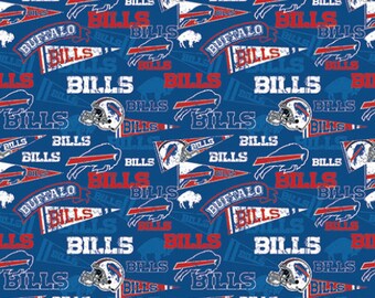 NFL Logo Buffalo Bills Blue and Red 100% Cotton Fabric by 