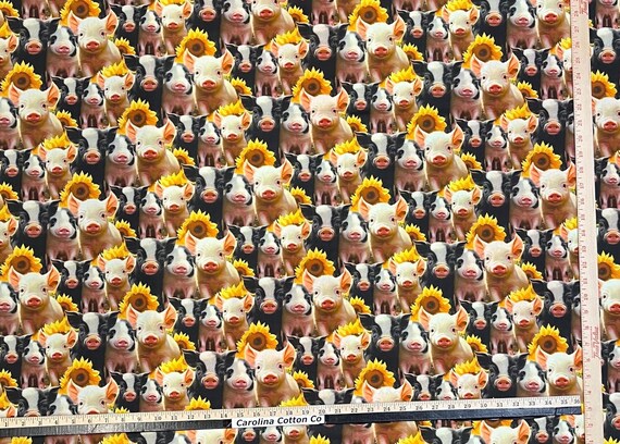 Hello Sunshine Pigs + Sunflowers 6453 All Over 100% Cotton