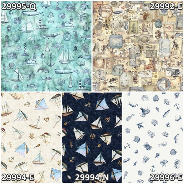 Siren's Call Nautical Maritime Beach 100% Cotton Fabrics for Quilting by QT! 5 Styles