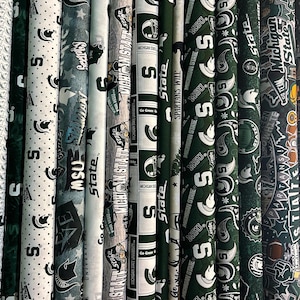 NCAA Michigan State Spartans Green & White College Logo 100% Cotton Fabrics for Quilting by Sykel! 14 Styles