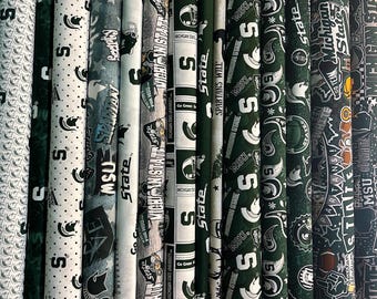 NCAA Michigan State Spartans Green & White College Logo 100% Cotton Fabrics for Quilting by Sykel! 12 Styles