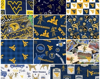 NCAA West Virginia University Mountaineers College Logo Cotton Fabric! 11 Styles
