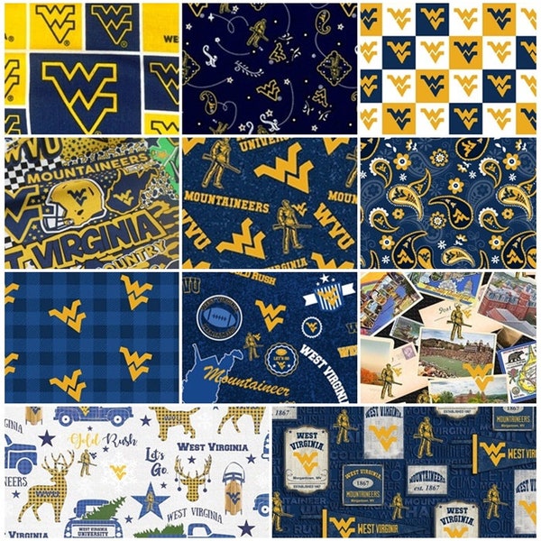 NCAA West Virginia University Mountaineers College Logo Cotton Fabric! 11 Styles