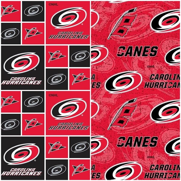 NHL Logo Carolina Hurricanes Red & Black Ice Hockey Team 100% Cotton Fabric by Sykel! 2 Styles