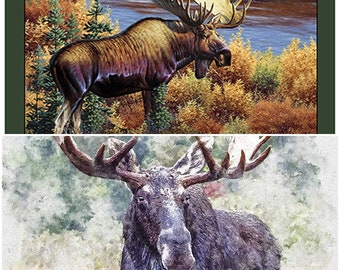 Nature's Window & Magnificent Moose 100% Cotton Fabric 36" Panels! 2 Styles!