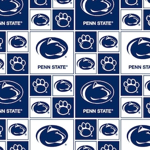 May include: A repeating pattern of white and navy blue squares featuring the Penn State Nittany Lion logo, paw prints, and the text "PENN STATE&reg;". The design is a seamless repeat, suitable for various applications.