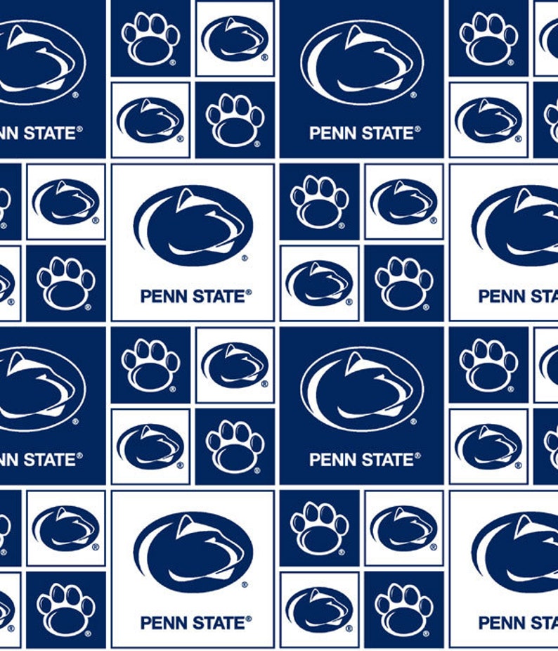 May include: A repeating pattern of white and navy blue squares featuring the Penn State Nittany Lion logo, paw prints, and the text "PENN STATE&reg;". The design is a seamless repeat, suitable for various applications.