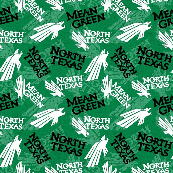 NCAA University of North Texas Mean Green, Scrappy the Eagle NT-1178 Packed Toss 100% Cotton Fabric!