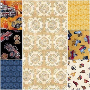 5 Alarm Firefighting Shields, Trucks, Engines 100% Cotton Fabrics by QT! 7 Styles