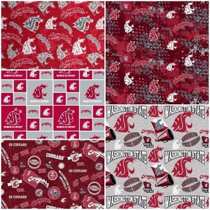 NCAA Washington State Cougars Red & Grey 100% College Logo Cotton Fabric by Sykel 5 Styles image 1