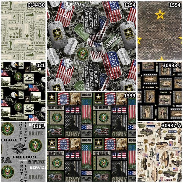 Förenta staternas armés militärgren 100 % bomullstyger för quiltning! 8 stilar