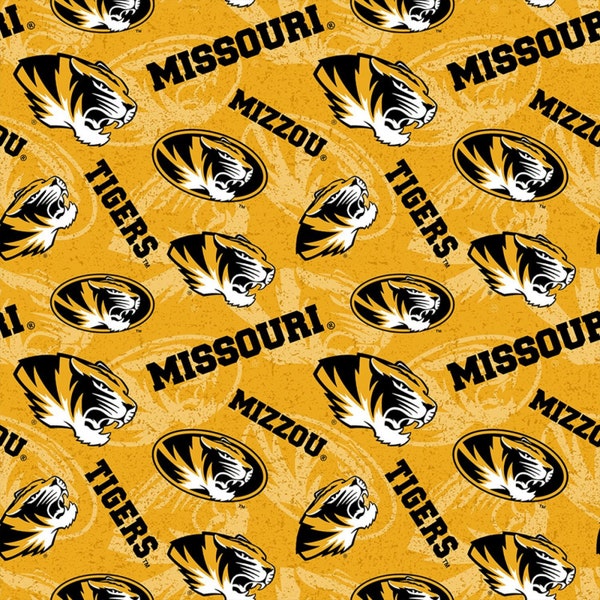 NCAA University of Missouri Tigers Gold & Black College Logo 100% Cotton Fabric for Quilting by Sykel! 3 Styles