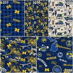 NCAA University of Michigan Wolverines Blue & Gold College Logo 100% Cotton Fabric by Sykel! 14 Styles