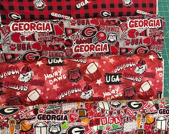 NCAA University of Georgia Bulldogs Red & Black College Logo, 100% Cotton Fabric by Sykel! 7 Styles
