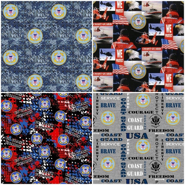 The United States Coast Guard Military Branch 100% Cotton Fabrics! 4 Styles