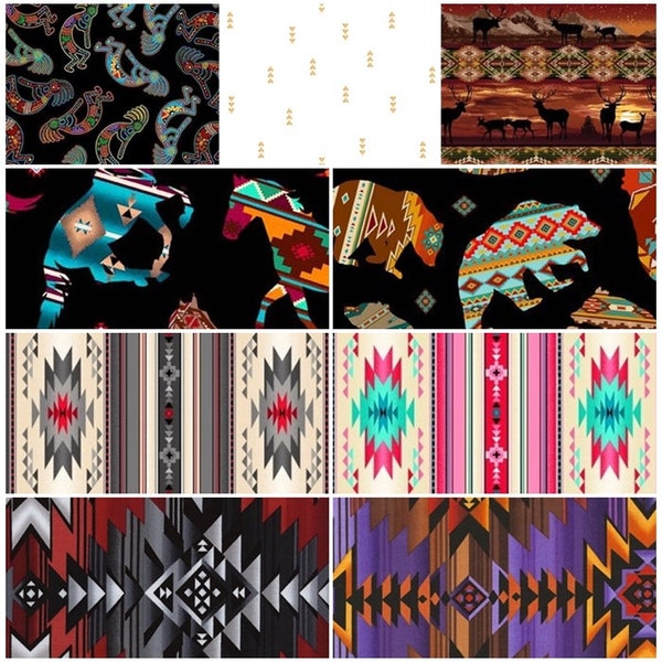 Aztec Native Tribal Serape Stripes, Southwest Desert, Kokopelli 100% Cotton Fabrics! 9 Styles