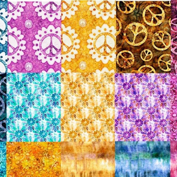 Flower Child #294- Peace Signs, Hippie Vibes, Flowers # 100% Cotton Fabric by QT Fabrics! 15 Styles!