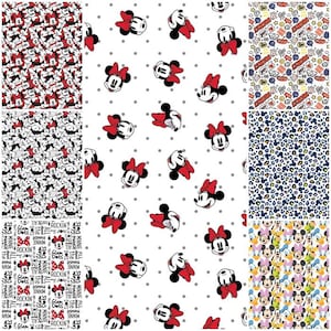 Disney Mickey Mouse, Minnie Mouse, Donald Duck, Daisy Duck, Pluto, Goofy 100% Cotton Fabrics! 7 Styles