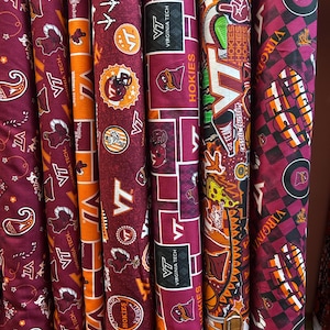 NCAA Virginia Tech Hokies Orange & Maroon College Logo 100% Cotton Fabric! 7 Styles