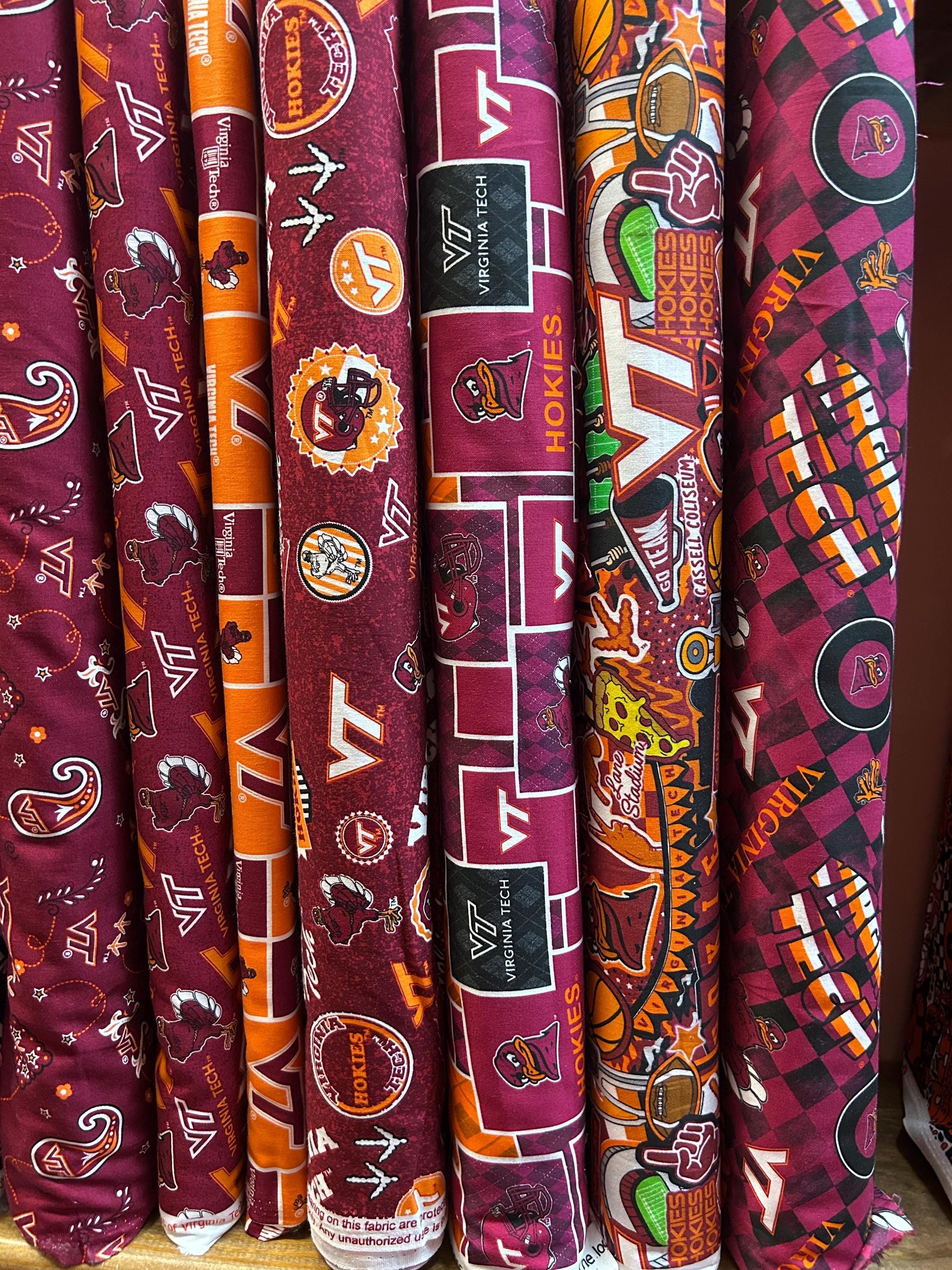 NCAA Virginia Tech Hokies Orange & Maroon College Logo 100% Cotton Fabric! 7 Styles