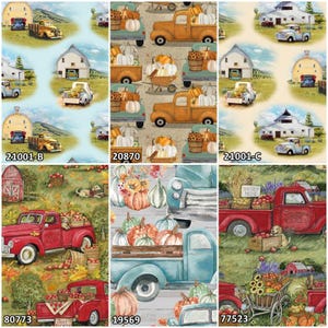 Pick of the Patch, Autumn Teal Trucks Farm Fresh Grateful Thankful Pumpkin Patch Rustic Farmhouse 100% Cotton Fabrics! 6 Styles