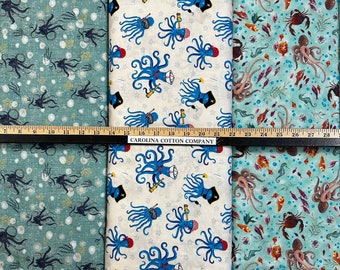 Octopus, Squid, Deep Ocean, Aquatic Animals 100% Cotton Fabric! 3 Styles