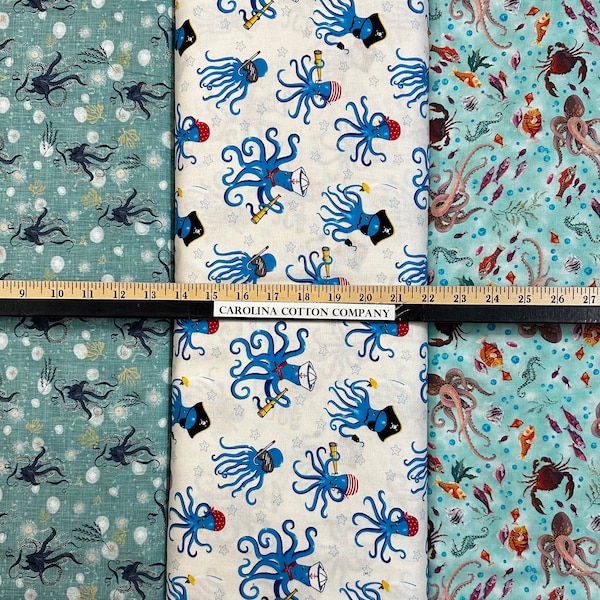 Octopus, Squid, Deep Ocean, Aquatic Animals 100% Cotton Fabric! 3 Styles