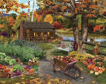 Fall Harvest 4870 Country Cabin 100% Cotton Fabric 36" Panels!