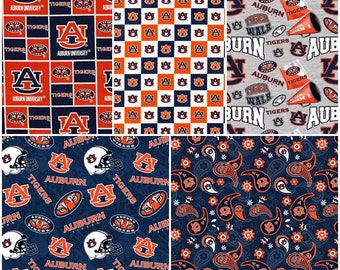 NCAA Auburn University Tigers Navy & Orange 100% Cotton College Logo Fabric! 5 Styles
