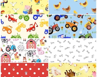 Farm Animals and Sounds, Red Barns & Blue Tractors 100% Cotton Fabric! 7 Styles