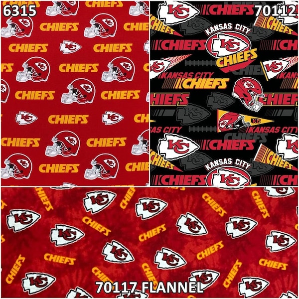 NFL Logo Kansas City Chiefs 100% Cotton Fabric by Fabric Traditions! 3 Styles