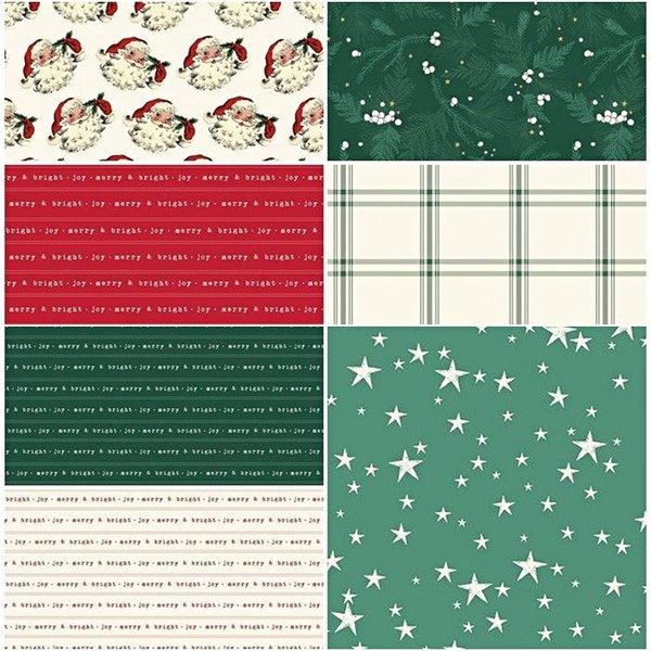 Old Fashioned Christmas Santa, Candy Canes, Reindeer, Words, Joy, Merry, Bright, 100% Cotton Fabrics for Quilting by Riley Blake! 7 Styles