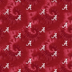 NCAA Alabama Crimson Tide Crimson & Black College 100% Cotton Fabric Roll Tide 15 Styles 1316 TIE DYE