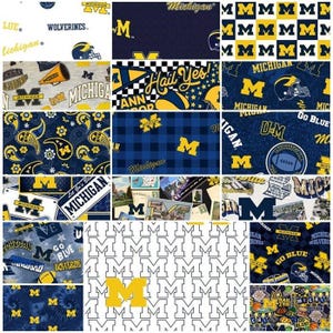 NCAA University of Michigan Wolverines Blue & Gold College Logo 100% Cotton Fabric by Sykel! 19 Styles