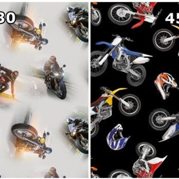 Motorcycles, Bikers, & Motocross 100% Cotton Fabrics! 2 Styles