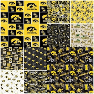 NCAA University of Iowa Hawkeyes Yellow & Black College Logo 100% Cotton Fabric by Sykel! 10 Styles