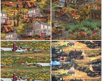 Rustic Cabin, Fall, Harvest, Mayberry, Farm, All Over Prints 100% Cotton Fabric by David Textiles!4 Styles!