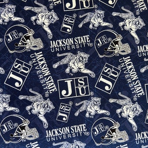 NCAA Jackson State Tigers 1178 Navy College Logo 100% Cotton Fabrics by Sykel!